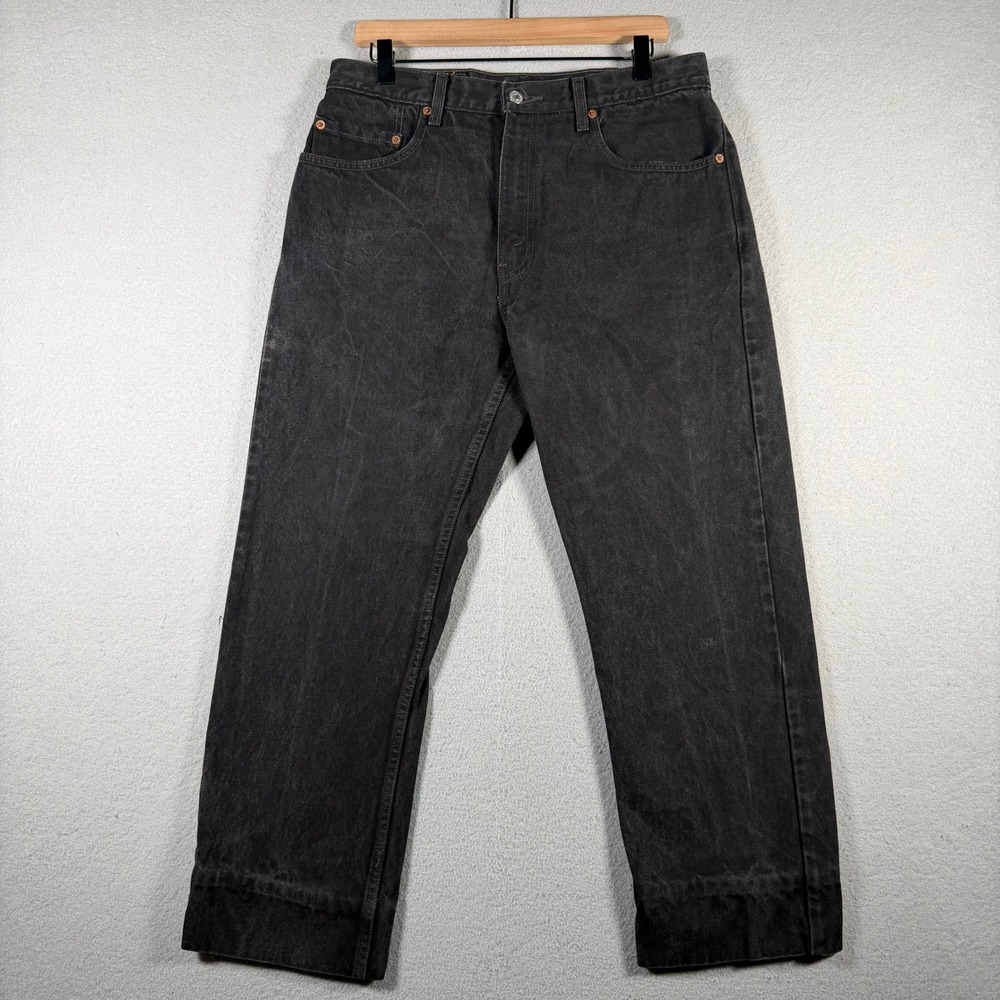 Levis 505 Mens Regular Fit Straight Leg Faded Black Jeans W34 L30 Fits 33x26
